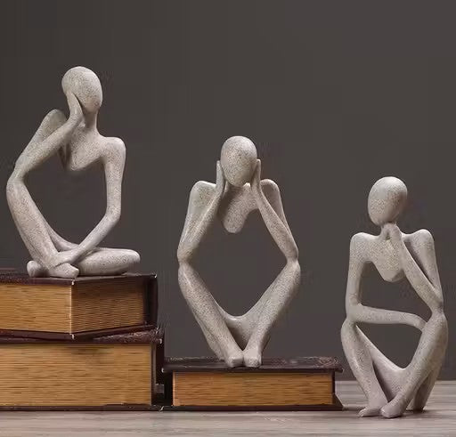 Thinker Statues Set of 3, Sandstone Resin